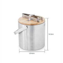 Lacor - 65514 - Nordic Ice Bucket, Ice Bucket, Stainless Steel, Double-Walled Insulation, Includes 100% Natural Bamboo Plate and 18/10 Stainless Steel Clamp, 14 cm, Capacity: 1.3 L