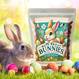 Nuts About Bunnies Easter Roasted Almonds - Gourmet Small-Batch Salted Almonds in Festive Bunny Packaging - Perfect Easter Basket Stuffer or Springtime Snack, 8oz Resealable Bag