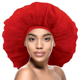 DONNA Argan & Black Castor Treatment Caps Day & Night Cap Sleep Cap Hair Sleep Shower Cap Bonnet satin Bonnet for Sleeping Hat Super Jumbo Red
