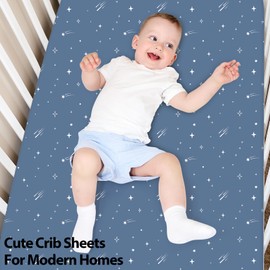Unnivoll Baby Crib Sheets for Boys Girls, Fitted Crib Sheet Neutral 3 Pack for Standard Crib and Toddler Mattress, Breathable Soft Microfiber Baby Sheet 28x52x8in Blue Gray Planet
