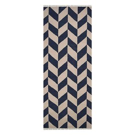 Rugsotic Carpets Hand Woven Flat Weave Kilim Wool ECO-Friendly Area Rugs - 3'x13', Runner Shape, Blue White Color, Contemporary Modern Design, Low Pile Handmade Rugs for Living Room (D00133)