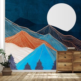 SIGNFORD Removable Wall Sticker/Wall Mural Watercolor Granite Marble Mountain Forest Nature Wilderness Illustrations Modern Art Rustic Landscape Decorative for Living Room, Bedroom, Office - 100"x144"