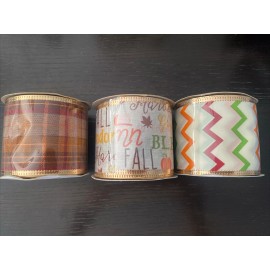 Crafter's Square ****NEW***Fall Thanksgiving Plaid Zig Zag Wired Ribbon 2.5" Lot Of 3