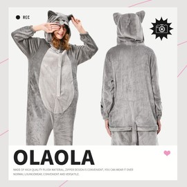 OLAOLA Adult British Shorthair Cat Onesie Animal Pajamas Flannel Homewear Sleepwear Valentines Cosplay Jumpsuit for Women Men