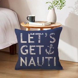 ULOVE LOVE YOURSELF Costal Beach Throw Pillow Cover Let’s Get Nauti Anchor House Decor Cushion Covers Nautical Summer Decorative Pillowcases 18x18 inch(Blue)