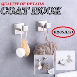 GERZWY Brushed Stainless Steel Towel Hook Robe Hook Coat Hook Heavy Duty Wall Mounted Luxury Hooks for Bathroom Hotel 2 Pack FG1607-2LS