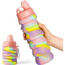 Collapsible Water Bottles for Travel, Foldable Sports Water Bottle for Kids, Reusable Water-proof Silicone Water Bottles with mountaineering Buckle for Camping Hiking Holiday