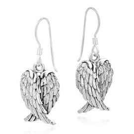 Heavenly Love Heart Shaped Angel Wings .925 Sterling Silver Dangle Earrings | Earrings for Women | Sterling Silver Earrings | Dangle Earrings For Women