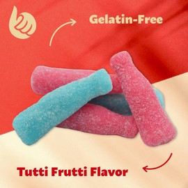 Sour Gummy Bottles Candy - 1-Pound Pack - Tutti-Frutti Blue and Pink Mix, Gelatin-Free