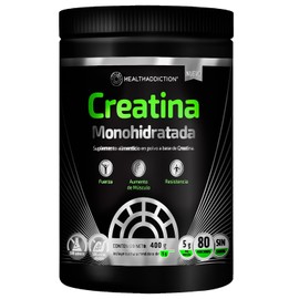 HEALTHADDICTION - Creatina Monohidratada en Polvo - Alta Pureza En Polvo Sin Sabor - 5g por Porción - 80 Servicios - Preworkout Pre Entrenamiento - Sin sabor - 400g