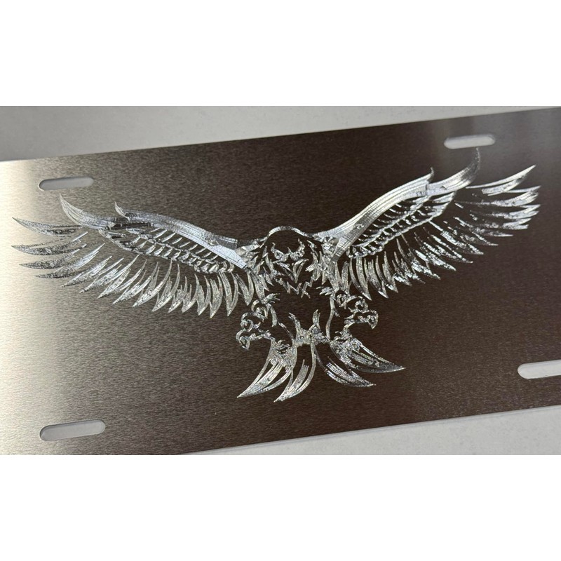 Engraved US American 3D Fierce Eagle Diamond Etched Silver Car