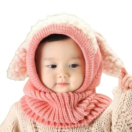 ISAKEN Baby Winter Mütze Schal Set Kinder Strickmütze Baby Wintermütze Schalmütze Plüsch Ohrenklappen Hüte Winter Warme Kapuzen Schal Set für Jungen Mädchen 1-4 Jahre