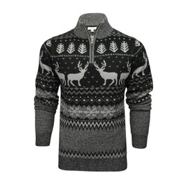 Xact Mens 1/4 Zip Reindeer Xmas/Christmas Jumper (Black/Grey) L