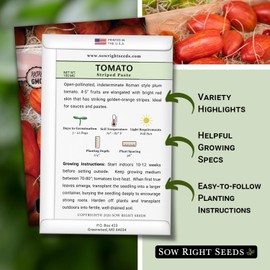 Sow Right Seeds - Striped Paste Tomato Seeds for Planting - Non-GMO Heirloom Packet with Instructions to Plant a Home Vegetable Garden - Medium Marbled Variety, Great for Sauce and Paste Making