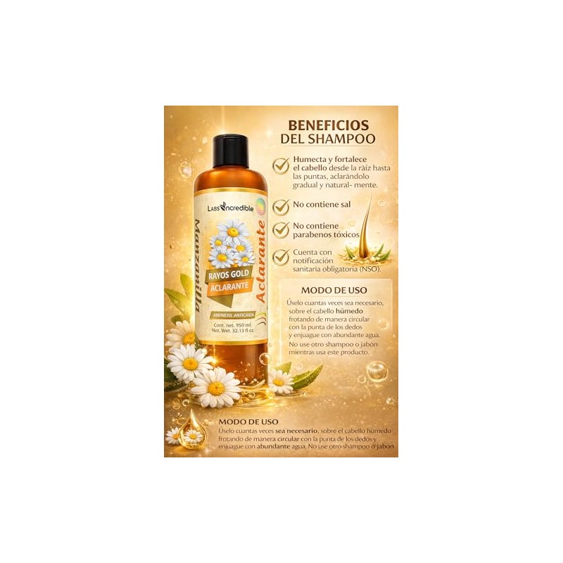 Shampoo Manzanilla Rayos Gold Aclarante Labs Ncredible Brillo Extra Aminexil