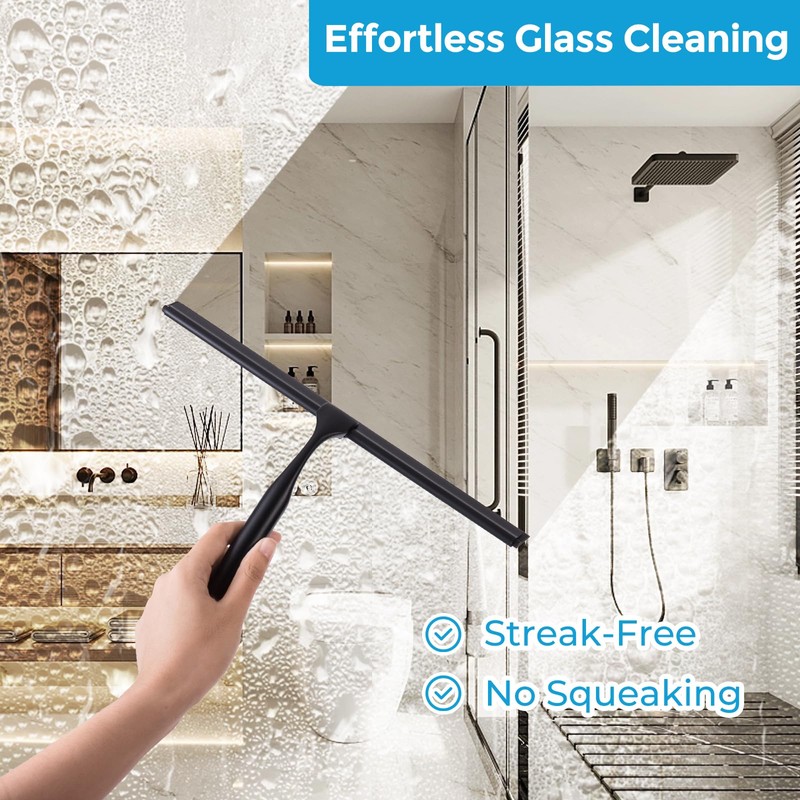Quntis 10-Inch Matte Black Shower Squeegee for Glass Doors –