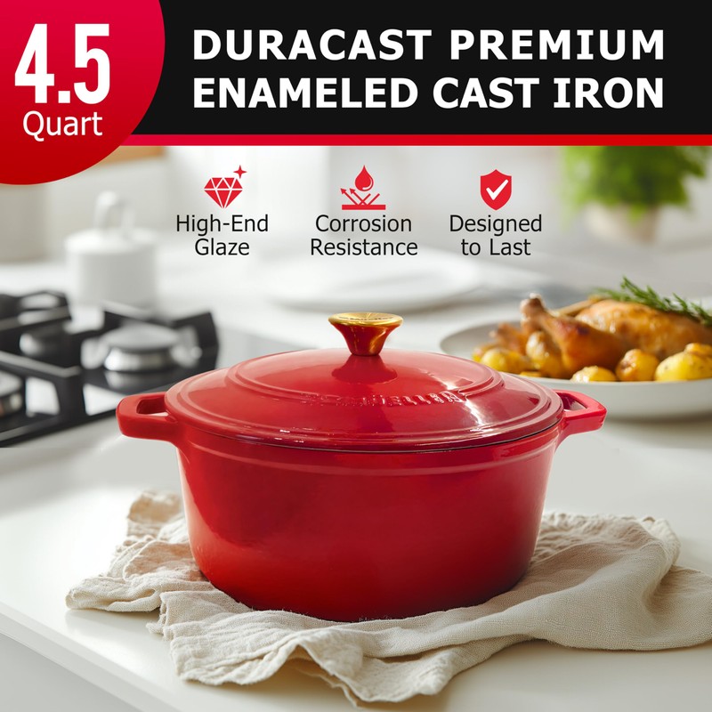 MÜELLERHOME 4.5 QT Enameled Cast Iron Dutch Oven, Heavy-Duty Casserole