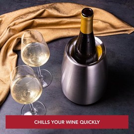 Vacu Vin Elegant Wine Cooler – Stainless Steel – Active Wine Bottle Chiller with Removable Cooling Sleeve – Keeps Wine Cold for Hours – Stylish Insulated Cooler for Tabletop & Gifting