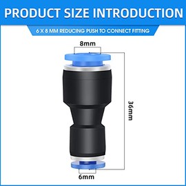 ERGAOBOY ERGAOBOY 10 Pcs 8mm OD x 6mm OD Straight Reducing Push to Connect Fittings,Pneumatic Union Pipe Tube Reducer Fitting