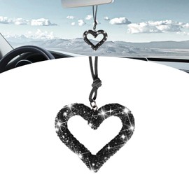 Shakas Bling Heart Car Hanging Accessories, Crystal Rhinestone Vehicle Rearview Mirror Pendant, Encrusted Rhinestone Decorative Pendant, Multi-Functional Ladies Car Accessories (Black)