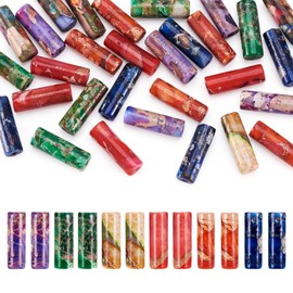 Pandahall 30Pcs Column Imperial Jasper Beads 12-13mm Tube Imitation Gemstone Beads Cylinder Semi Gemstone Loose Spacer Bead for DIY Bracelet Necklace Jewelry Making