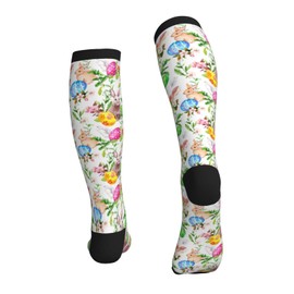 Guiteinyi Easter Bunny Eggs Compression Socks for Women Men 15-20mmHg Knee High Stock for Running Work Support Nurses Travel