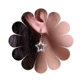 Aneneiceera Boho Crystal Star Dangle Earrings Silver Rhinestone Star Earrings Cz C Shape Earrings Hollow Star Earrings Jewelry for Women