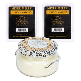 Elanze Designs Tyler Candle FENCH Market 22 Ounce Glass Jar Candle and Mixer Melts; Set of 3