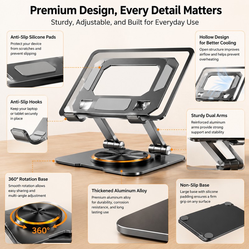 Aluminum Alloy 360 Degree Rotation Foldable Mobile Phone Tablet Bracket