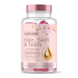 Hair Skin and Nails Vitamins – 5000mcg Biotin with Vitamin C, E, Collagen, Hyaluronic Acid, Argan & Coconut Oil – Luscious Hair Growth & Radiant Skin Supplement for Women – 60 Softgels