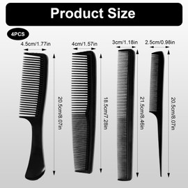 4 pack Shatterproof Carbon Hair Comb for Men and Women, Antistatic Double-Sided Cutting and Styling Comb, Professional Barber Tool for Hair, Beard, Moustache, and Texture Grooming(Black)