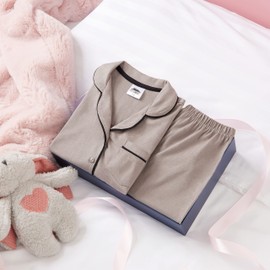 CityComfort Girls Pyjamas for Kids & Teenagers Summer Nightwear Sets Button Down Short PJs Breathable Soft Loungewear Short Sleeved Jammies for Girls (9-10 Years, Grey)