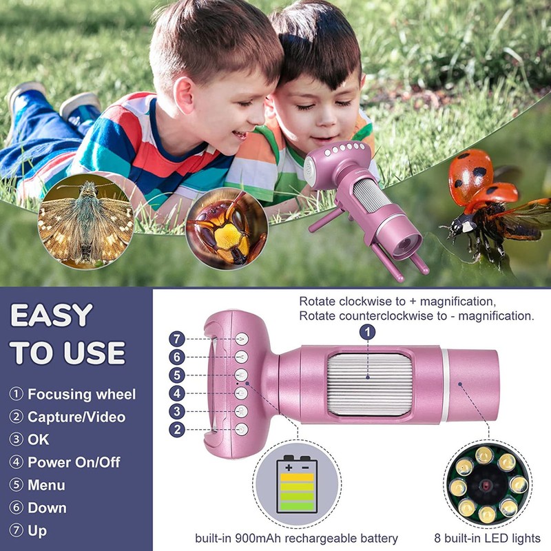 Kids Microscope Kit 1080P Portable Handheld Electronic Digital Microscope with