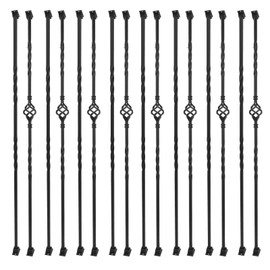 Sidasu 16 Pack Wrought Iron Balusters for Staircase Hollow Single Basket with Knuckles Double Twist 1/2" Square Metal Balusters with 32 Iron Baluster Swivel Shoes