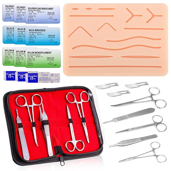 Medarchitect Suture Practice Kit, Suture Set, Medical Suture Training, Suture Pad with 14 Notched Scratches and Suture Needles, Complete Kit