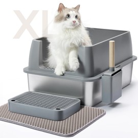 Aupures Stainless Steel Litter Box with Lid,XL Metal Cat Litter Box,High Sided Litter Box,Extra Large Cat Litter Box Stainless Steel Lasts Longer with Anti-Leakage,Easy Cleaning (Darkgray)