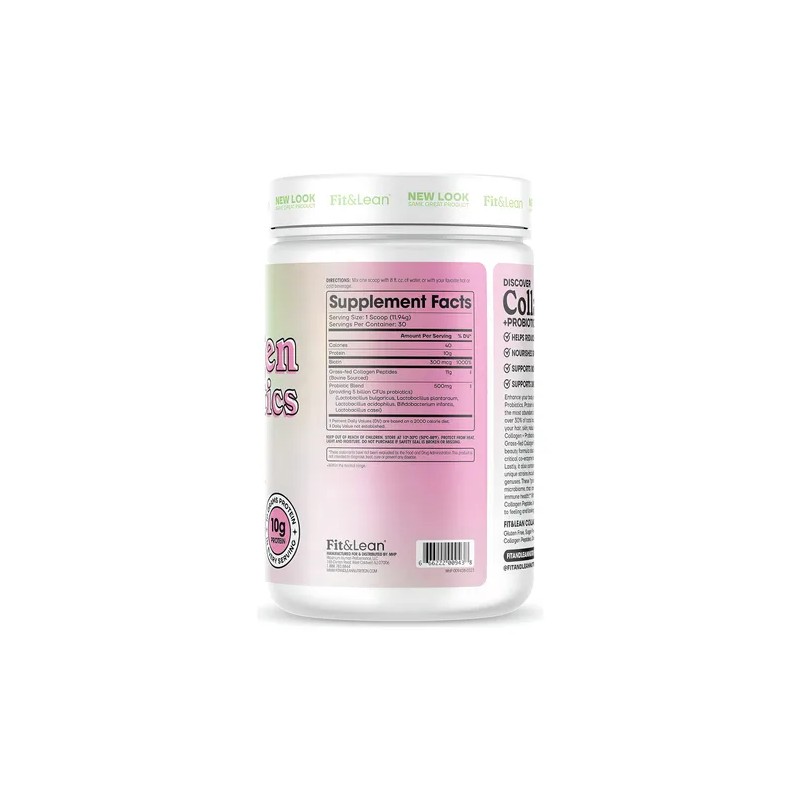 Colágeno + Probióticos Fit & Lean Sin Sabor, Polvo Nutricional