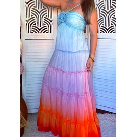 Vaceky Maxi 3D Floral Halter Prom Dresses Womens Beach Wedding Guest Nightgowns