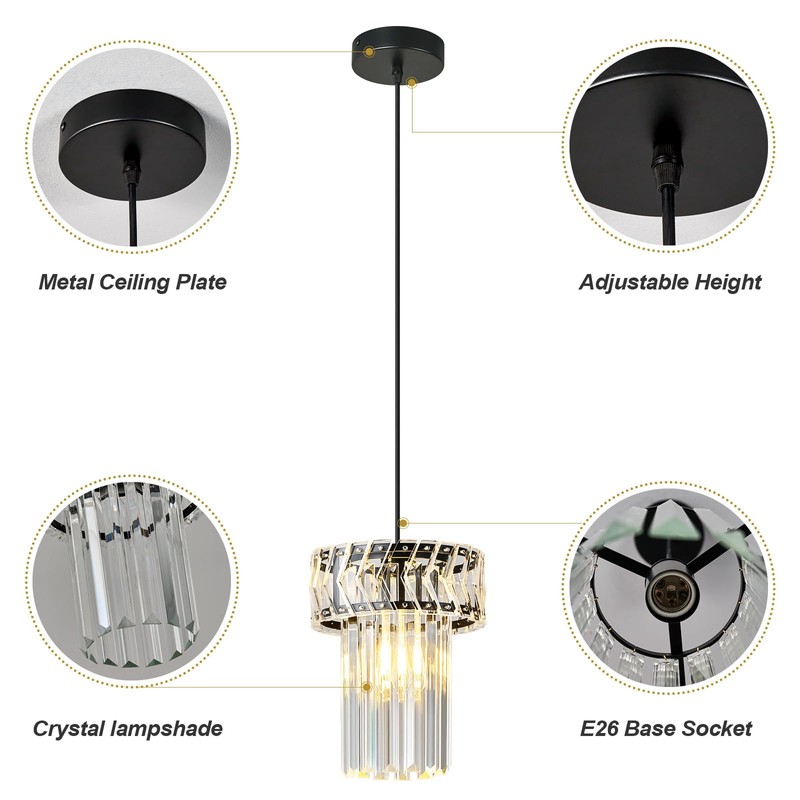 BBLLWJ Modern Pendant Light Black Pendant Lights Crystal Chandeliers Adjustable
