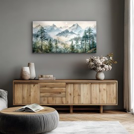 SERIMINO Large Mountain Landscape Wall Art for Living Room, Nature Scenery Paintings Bedroom Decor Aesthetic, Green Pictures Wall Decor Modern Home Decor Artwork 20"X40"