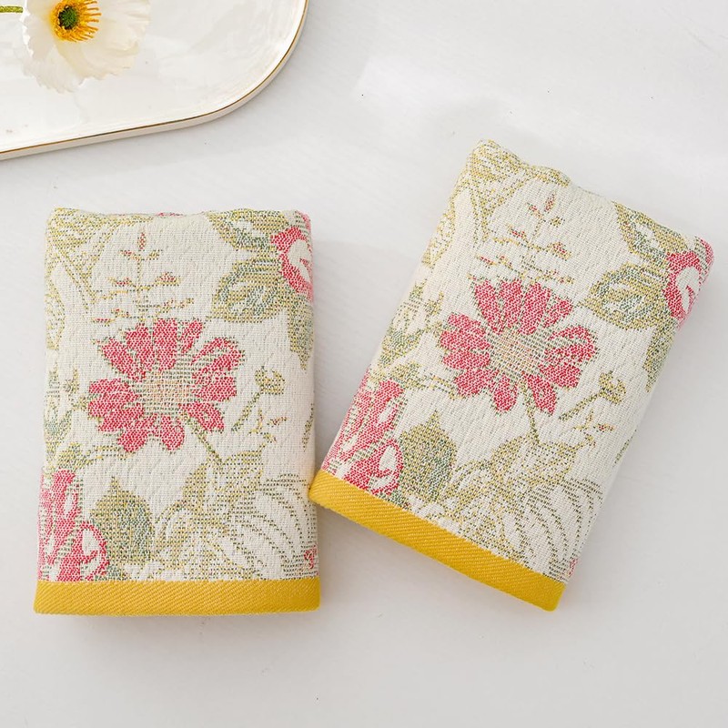 YiLUOMO Hand Towel Soft All-Over Flora Print 100% Cotton Muslin