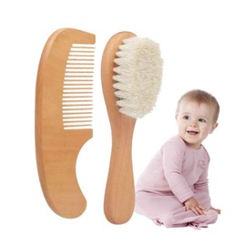 Baluue 2pcs Bathing Brush Wooden Comb Set Soft Bristle Hair Brush for Newborns Gentle Scalp Care for Home Use