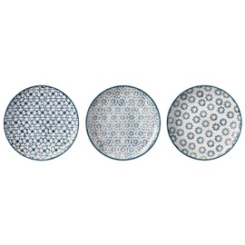 Bloomingville Kristina Retro Small Breakfast Plate Bread Plate Round Diameter 16 cm Blue Ceramic Set of 3