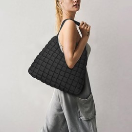 HiTotes Quilted Shoulder Bag for Women Puffer Hobo Handbag Nylon Tote Bag Lightweight Puffy Handbag Everyday Carryall Tote