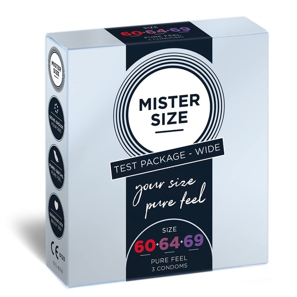 MISTER SIZE Condoms Trial Pack - Wide Package - Pack of 3 (60-64 - 69 mm) / Feel-like & Ultra Delicate Condoms / Extra Thin & Extra Fine Condoms / 100% Natural Rubber Latex / Natural Feel