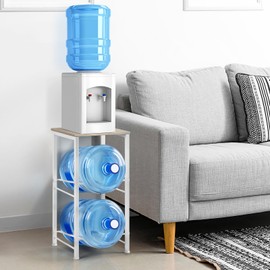 Water Jug Holder 5 Gallon Water Bottle Holder With Top Shelve 2 Tier Water Cooler Storage Rack Heavy Duty Water Dispenser Stand for Kitchen Living Room Office Grey