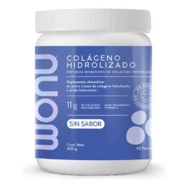 Colágeno Hidrolizado I Wonu I 600g I 52 Servicios I Sabor Natural I Con Ácido Hiluronico Y Vitamina C I Sin Azúcar