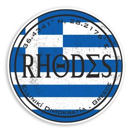 2 x 10cm Rhodes Greece Vinyl Stickers - Greek Flag Travel Sticker Luggage #20440 (10cm Wide)