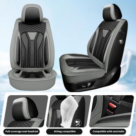 Conjie Fit CRV Car Seat Covers Premium Leather for Honda CRV cr-v 2011-2024 2025. Waterproof， Breathable, Scratch-Resistant & All-Weather Seat Cushion Protector (Full Set,Gray&Black)