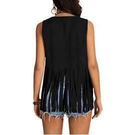 GORGLITTER Women's Western Fringe Vest Country Cowgirl Outfits 70s Hippie Faux Suede Tassel Jacket Cardigan Solid Black X-Large